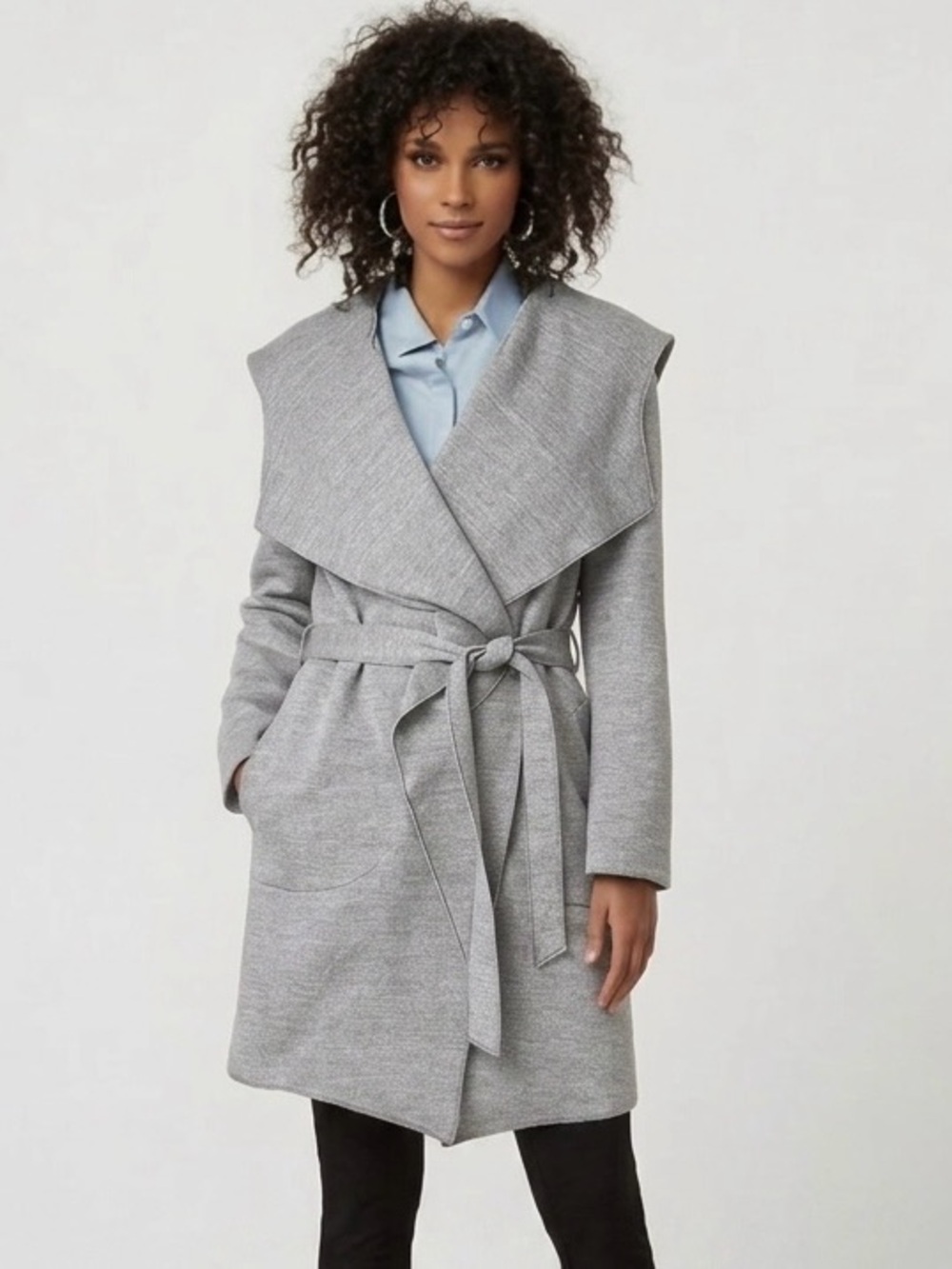 Le Château Grey Hooded Waterfall Wrap Coat